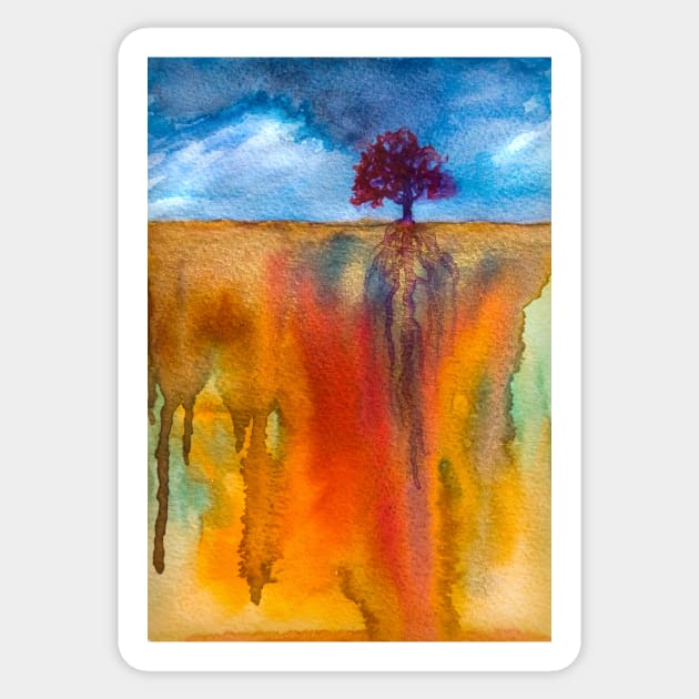Watercolor abstract landscape and single tree Sticker by redwitchart